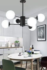 Black Case White Globe Glass Chandelier 6 Pieces