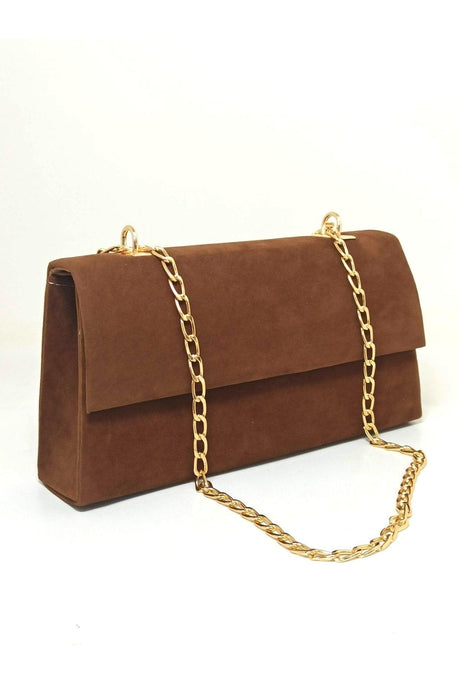 Women's Tan Suede Chain Strap Bag - Swordslife