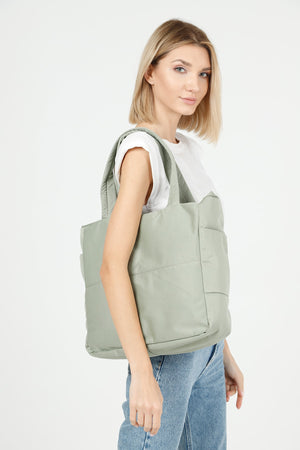 Green U25 3-Compartment Side 2 Pocket Detailed Zipper Closure Canvas Women'S Arm And Shoulder Bag B:35 E:35 G