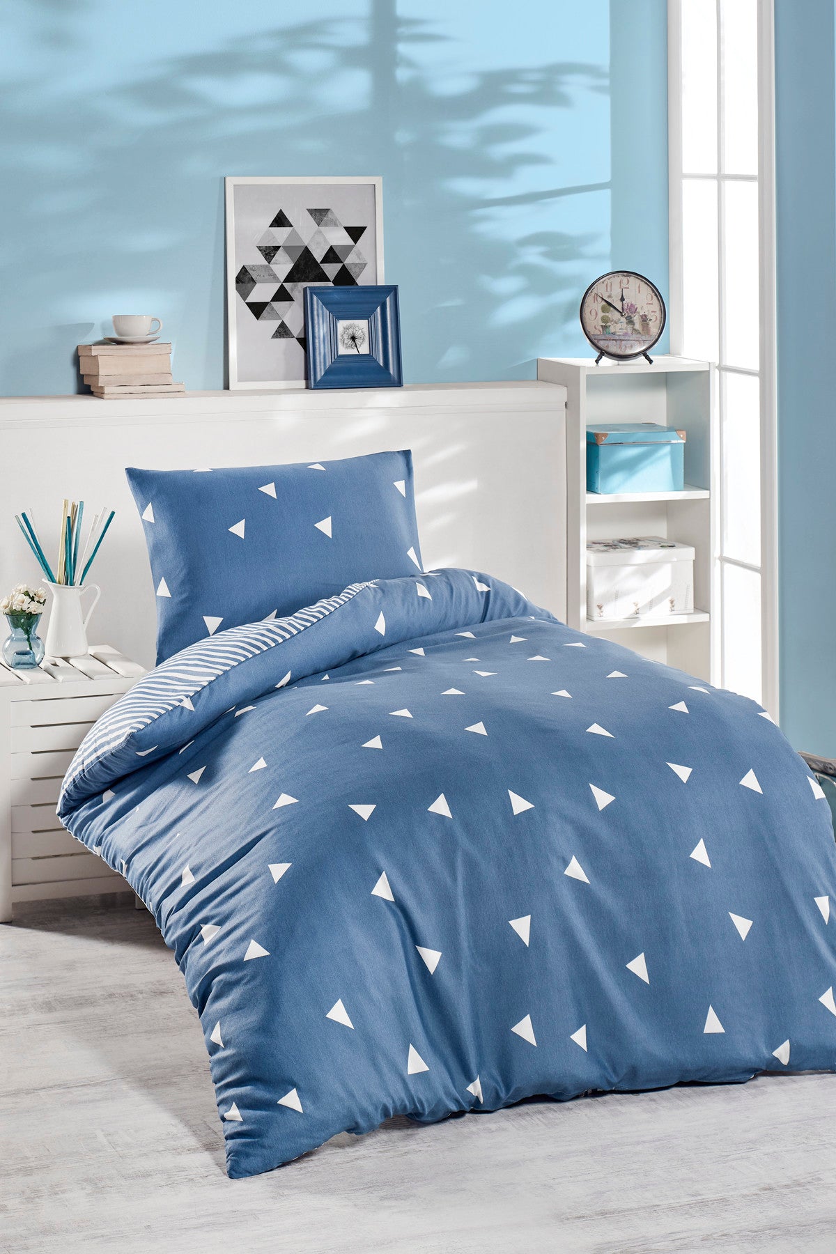 Junior Duvet Cover Set Single Triangle K.CloudBlue