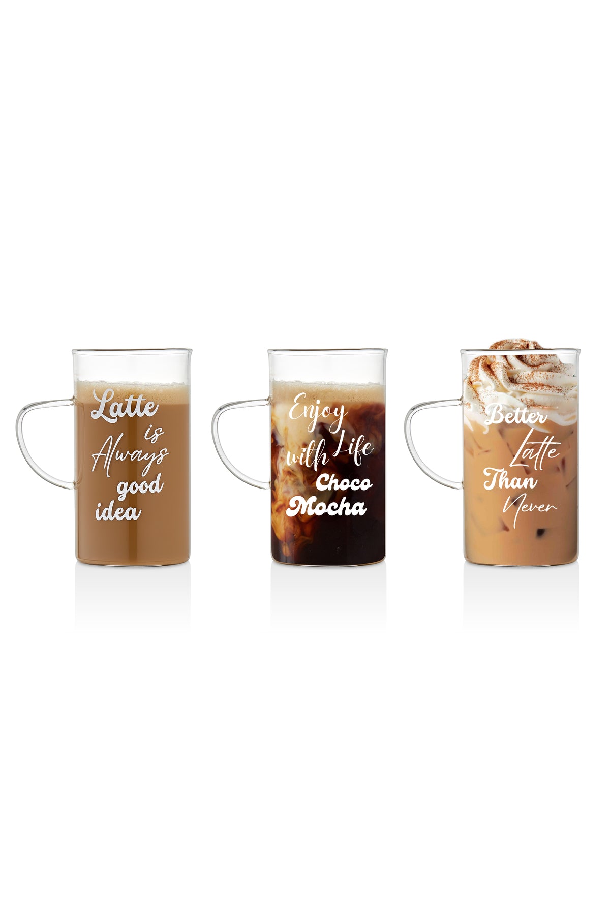 99Online Borosilicat Suitable For Hot And Cold Use Printed And With Handle 350Ml 6 Latte Glasses