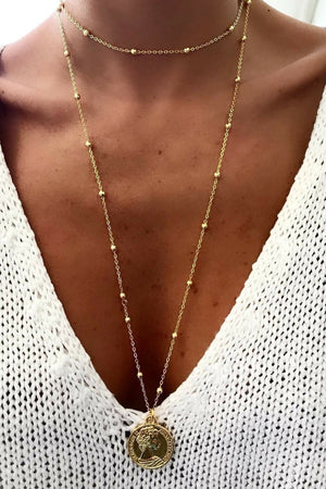Women'S Gold Color Long Locket Necklace