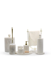 9 Pcs White Marble Round Shaped Bathroom Set Gold - Swordslife
