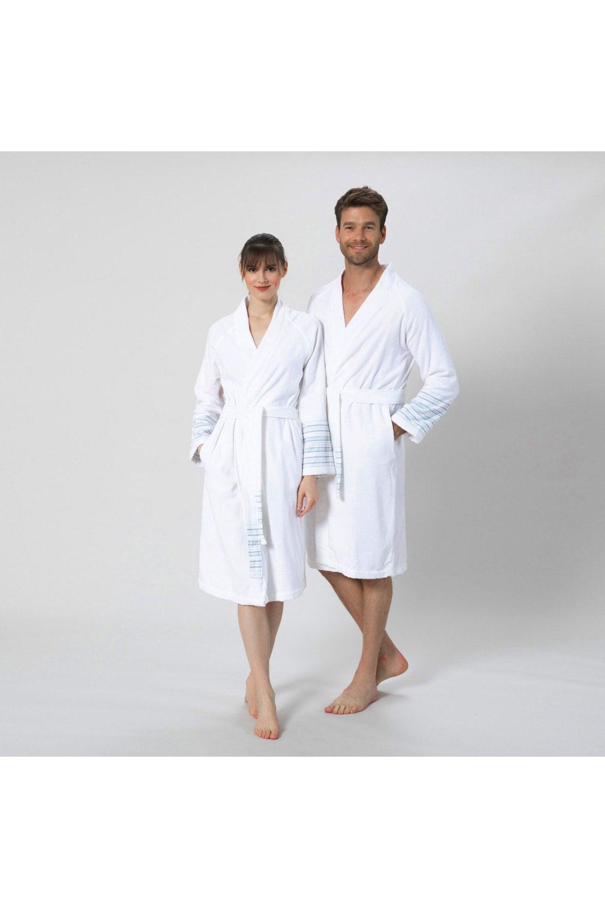 Deep Unisex Bathrobe White/Marine Blue - Swordslife