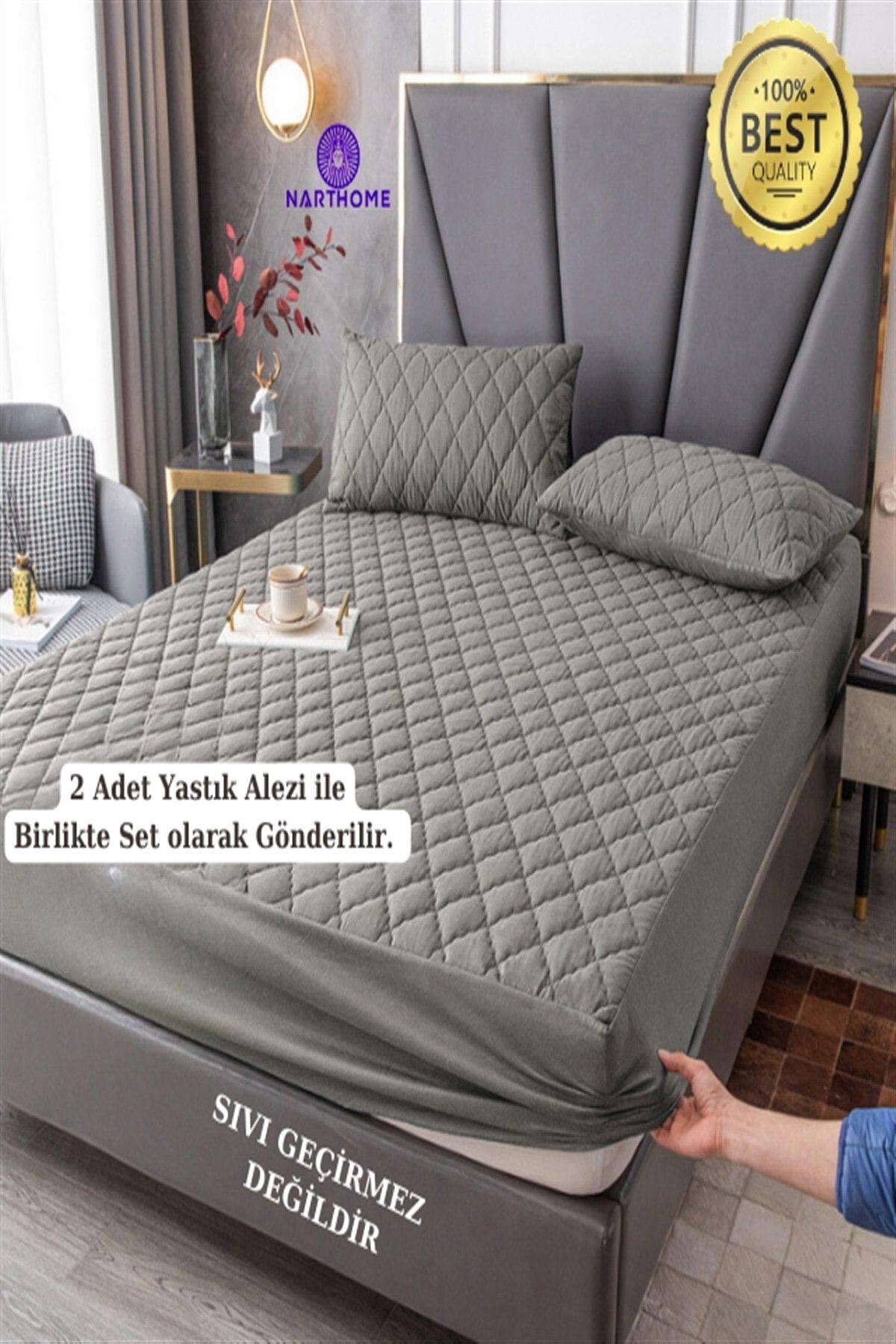 Narthome Double Colored Mattress Padded Set Gray Quilted Mattress Protector Mattress Bed Sheet Cotton - Swordslife