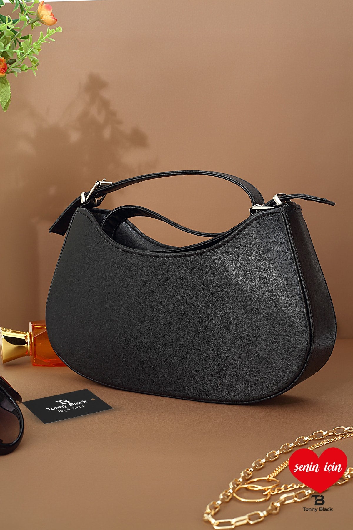 Original Women'S Column Strap Comfort Model Baguette Single Eye Zipper Mini Hand Arm And Shoulder Bag