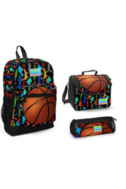 Kids Four Compartment Basketball Patterned 3-Piece School Bag Set