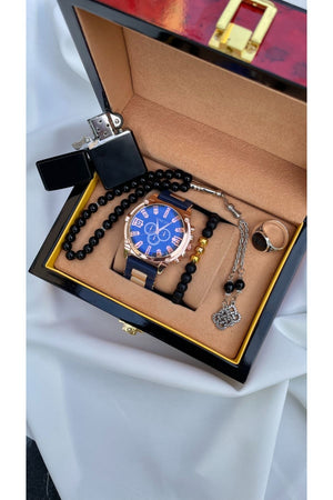 Navy Blue Silicone Men'S Watch Set