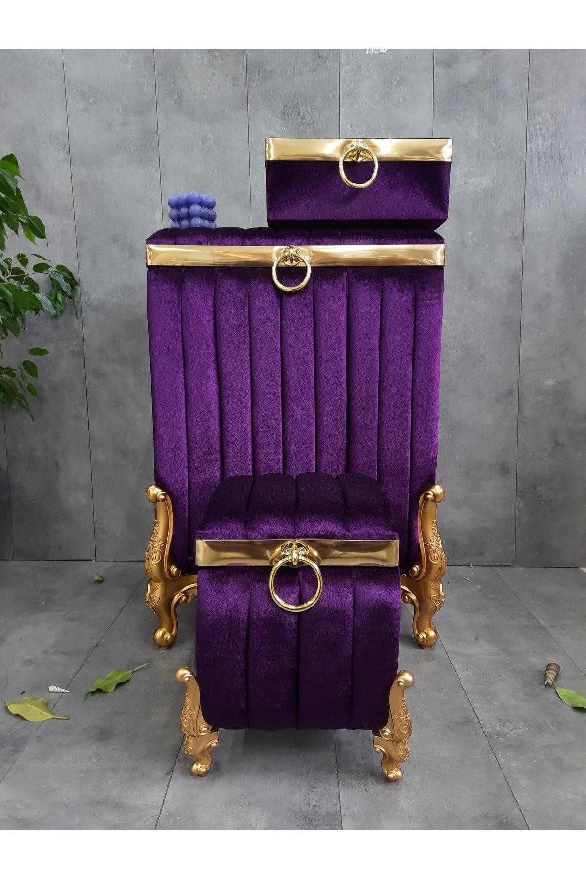 Luna Purple 3-Piece Mdf Silk Velvet Bathroom Set Dirty Laundry Basket - Towel Holder - Detergent Set - Swordslife