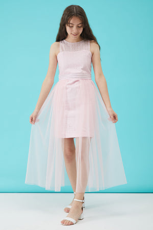 Girl Pink Stone Detailed Tulle Evening Dress 15161