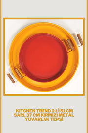 51 Cm Yellow 37 Cm Red 2 Liter Metal Round Tray Presentation Tray Tea Coffee Tray