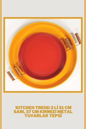 51 Cm Yellow 37 Cm Red 2 Liter Metal Round Tray Presentation Tray Tea Coffee Tray