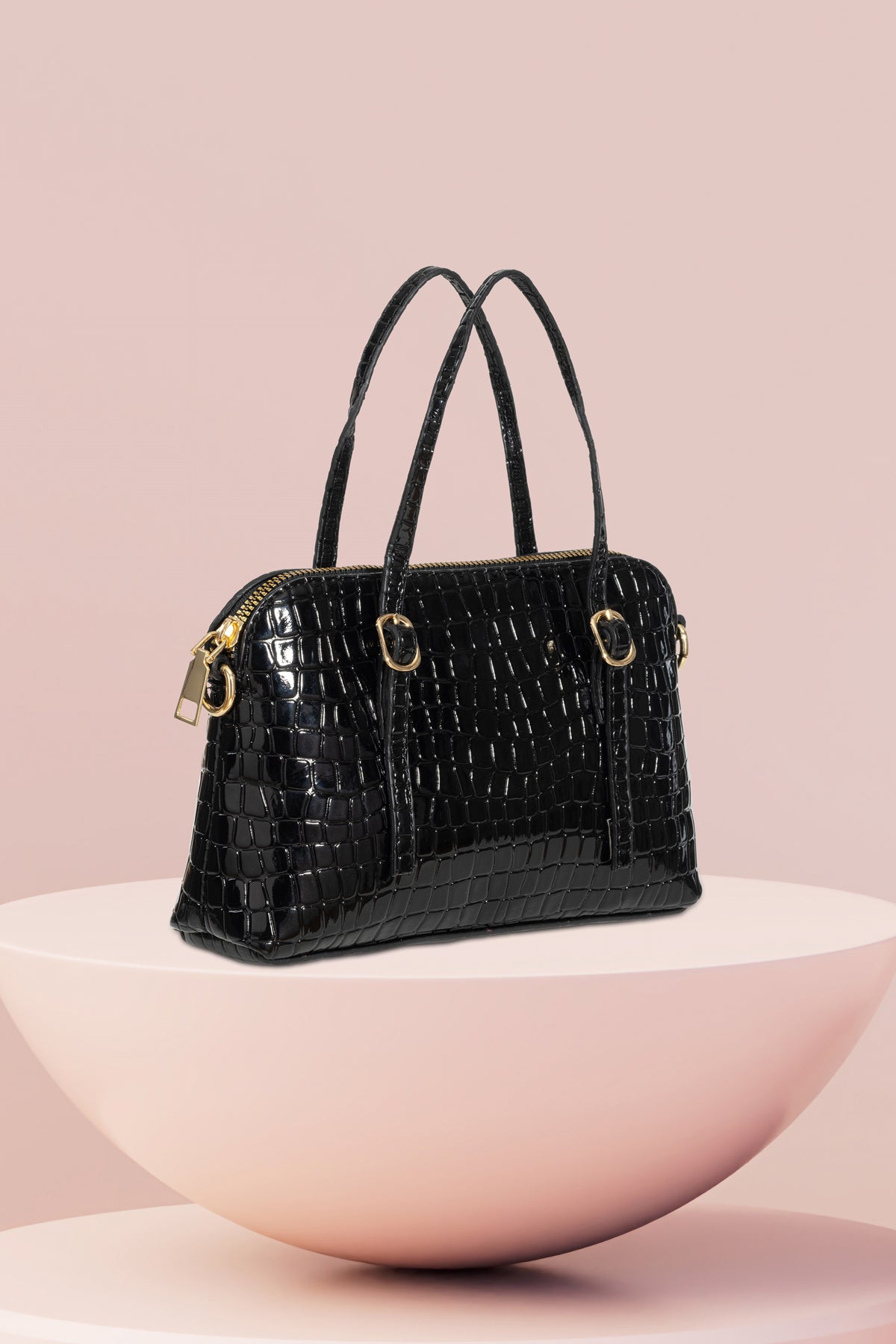Women'S Leather Look Double Handle Bag