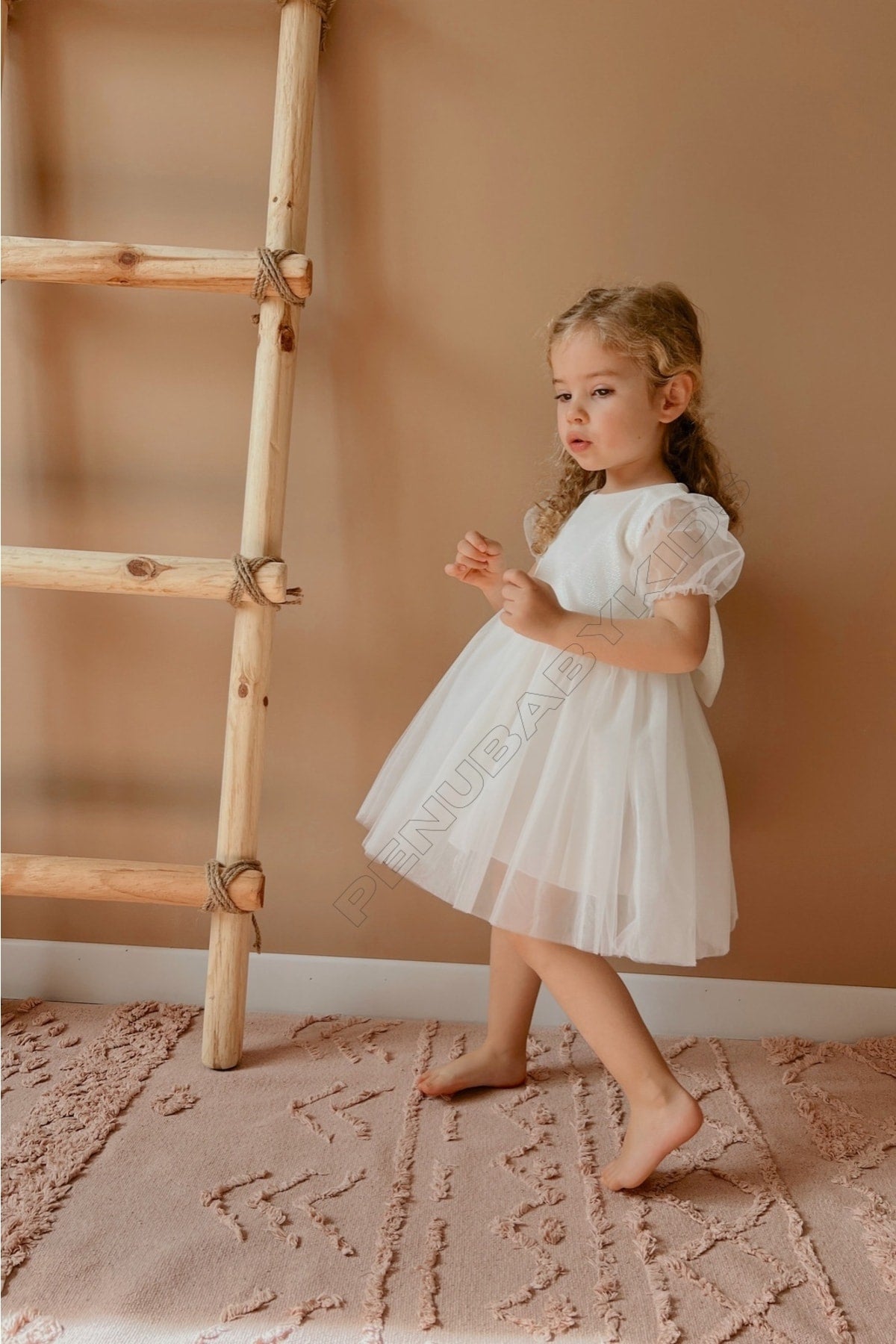 White Short Balloon Tulle Sleeve Detailed Tulle Baby Girl Dress - Cinderella