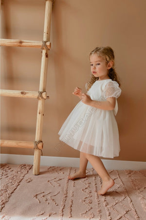 White Short Balloon Tulle Sleeve Detailed Tulle Baby Girl Dress - Cinderella