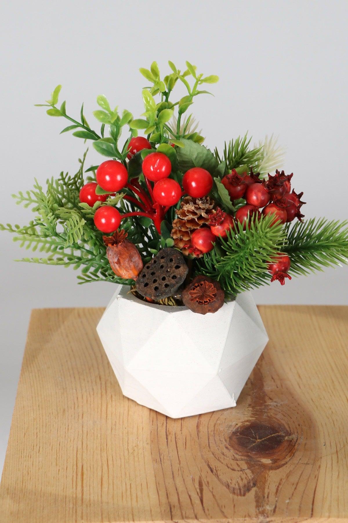 Artificial Cokina Pomegranate Arrangement in Concrete Pot New Year Concept 7 - Swordslife