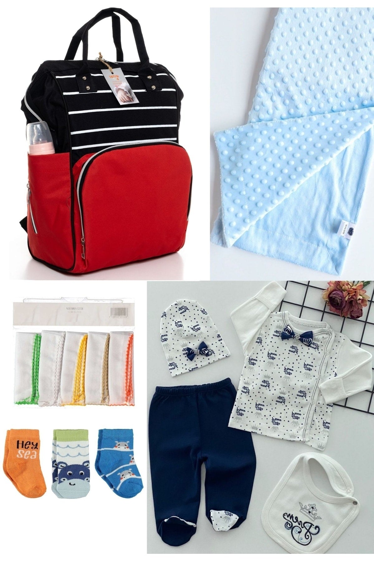 5 Piece Maternity Set (Baby Care Backpack, Hospital Exit, Chickpea Blanket, 10 Wipes And 3 Socks)