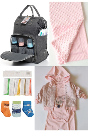 5 Piece Maternity Set (Baby Care Backpack, Hospital Exit, Chickpea Blanket, 10 Wipes And 3 Socks)