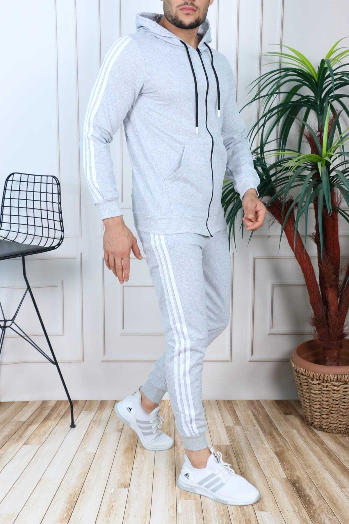 Gray Seasonal Zippered Tracksuit Set