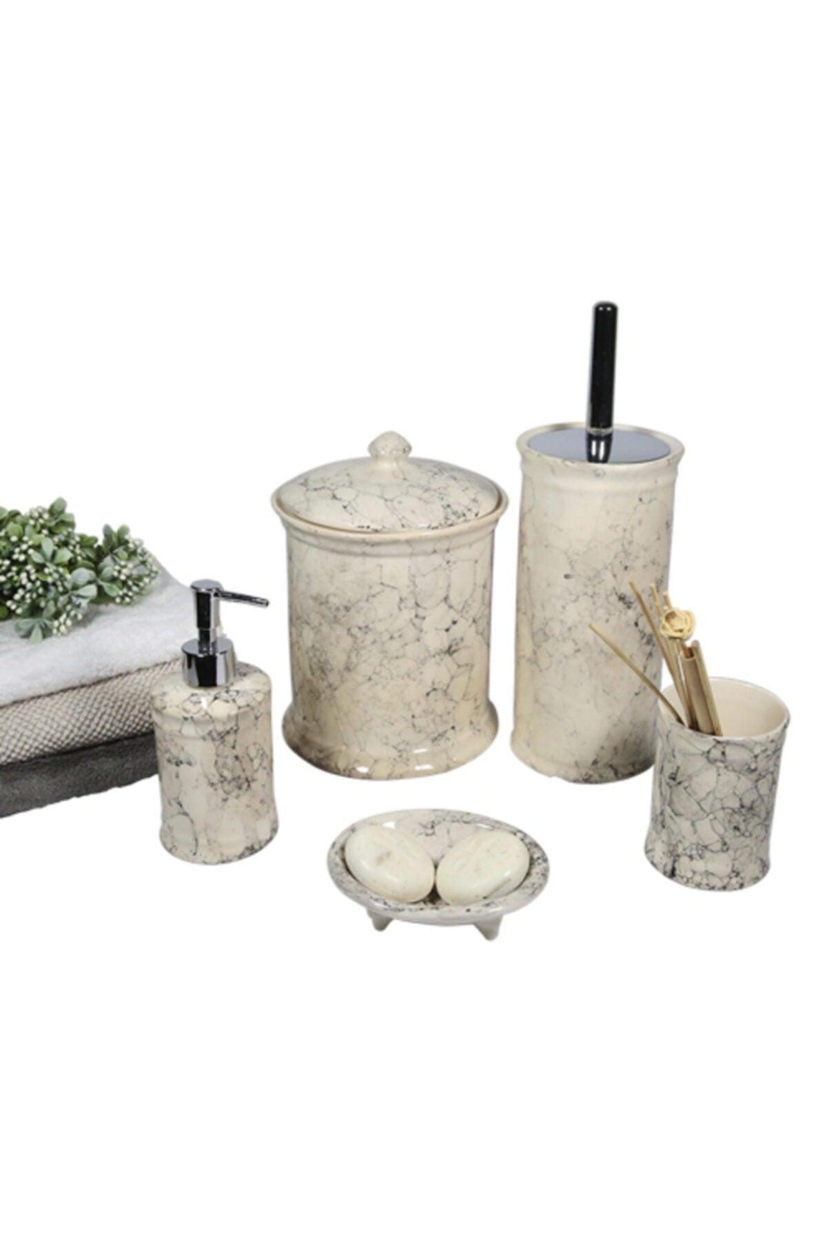 Collection Marble Patterned 5 Pcs Bathroom Set - Swordslife