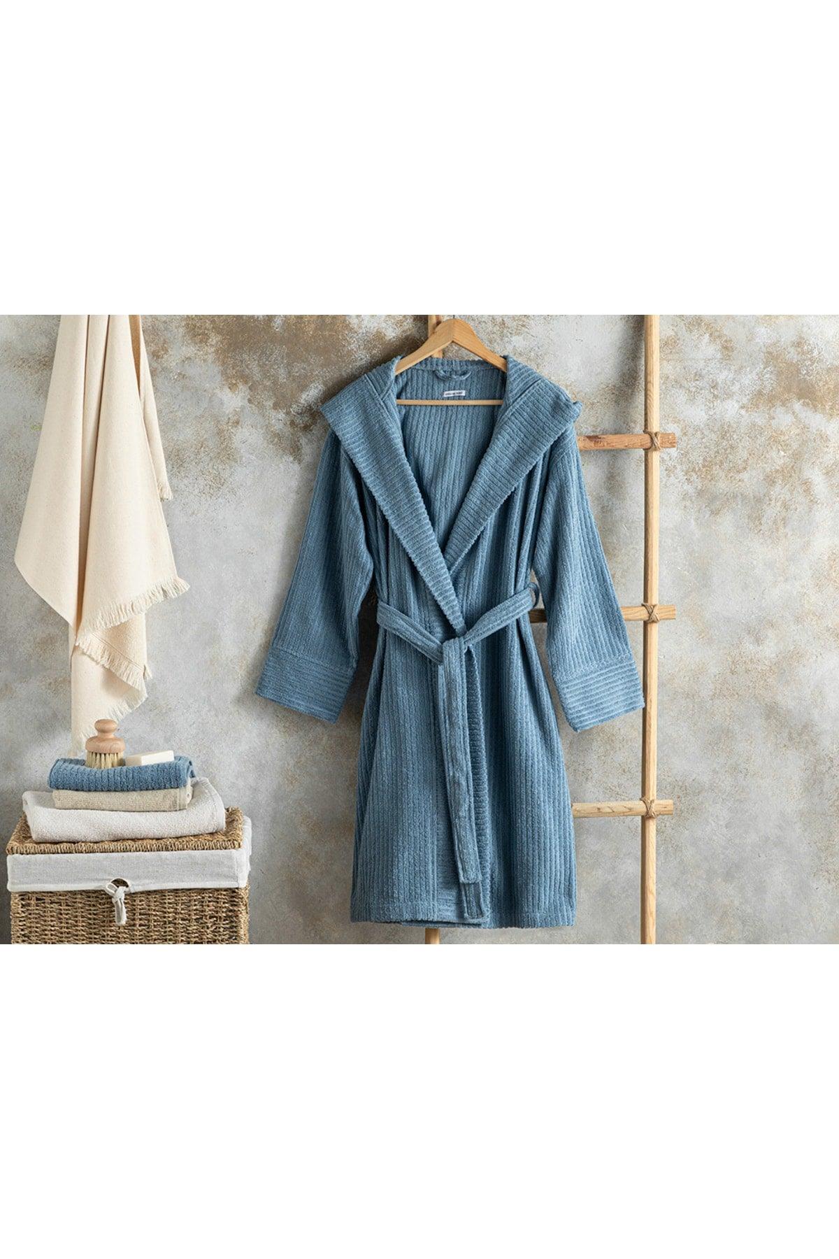 Stripe Cotton Corded Bathrobe Sm Indigo - Swordslife