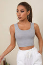 Women's Gray Square Neck Crop Top Blouse - Swordslife