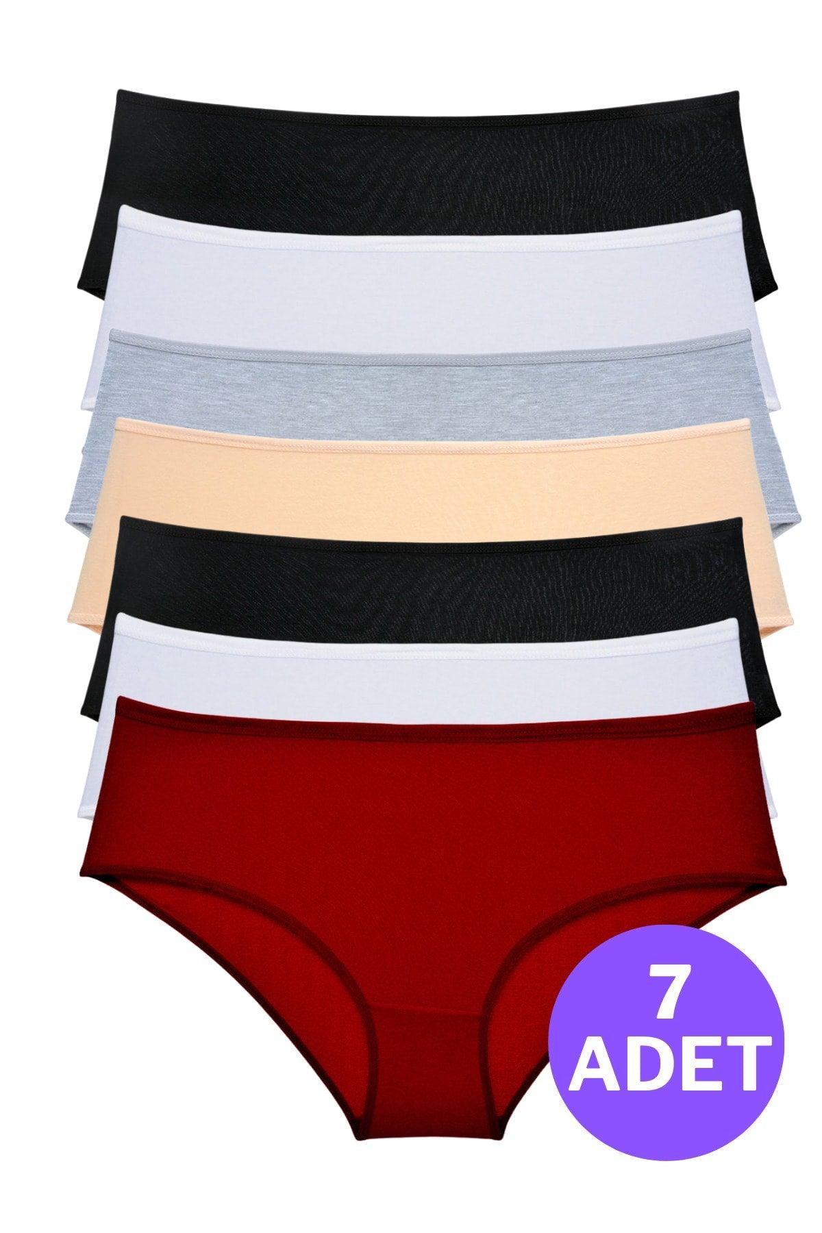 Women's Large Size High Waist Cotton 7-Piece Bato Panties Black White Skin Gray Claret Red - Swordslife