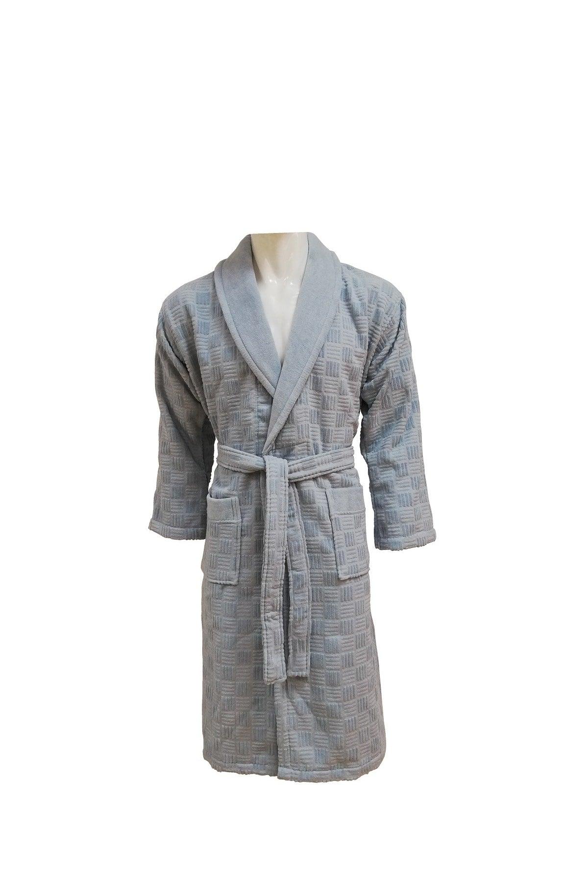 Large Size Blue Velvet 100% Cotton Jacquard Salyaka Men's Bathrobe 4xl - Swordslife