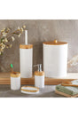 Limpia Bamboo Patterned Bathroom Set of 5 Trash Can Liquid Soap Dispenser Toothbrush Box Bathroom Set White - Swordslife