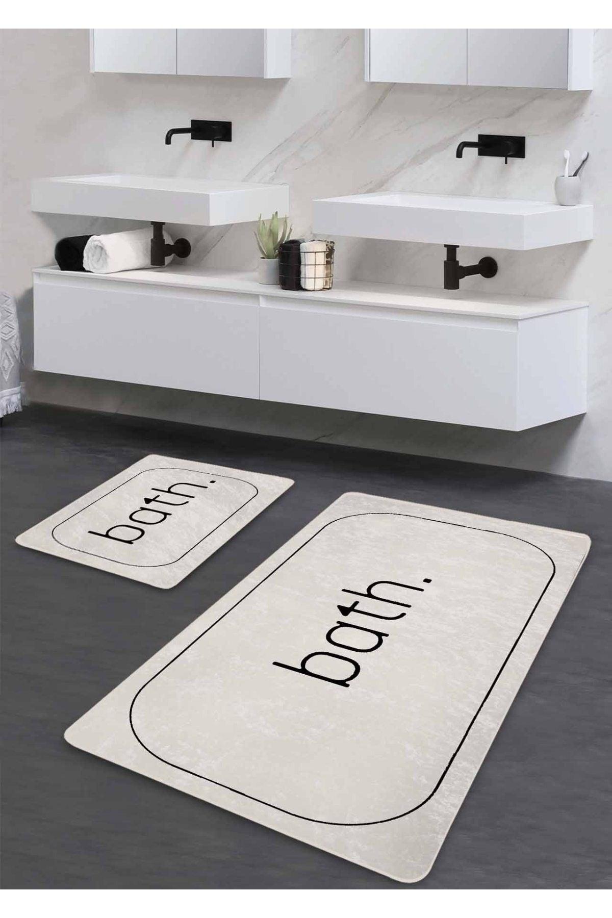 Non-Slip Base Washable Double Bath Mat - Ecru Bath Patterned 60*100 Cm - 50*60 Cm - Swordslife