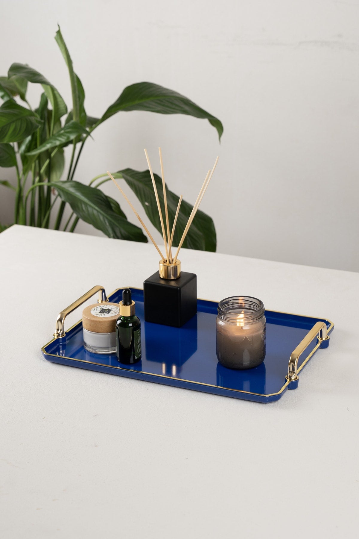 Navy Blue Tray Presentation Decorative Home Tableware Kitchen Tea Coffee Tray