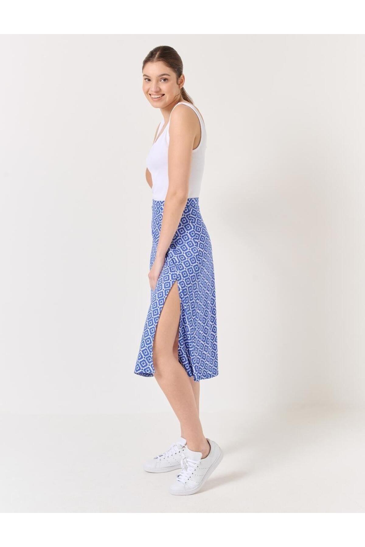 Cobalt High Waist Patterned Midi Skirt - Swordslife