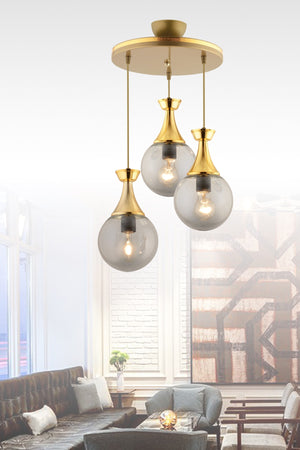 Minel 3-Piece Tray Pendant Lamp Antiqued Gold Gilded Glop Glass Chandelier