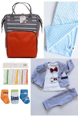 5 Piece Maternity Set (Baby Care Backpack, Hospital Exit, Chickpea Blanket, 10 Wipes And 3 Socks)