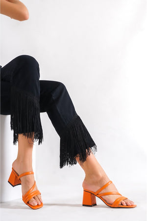 Women'S Orange Heeled Slippers Sandals Ba20888