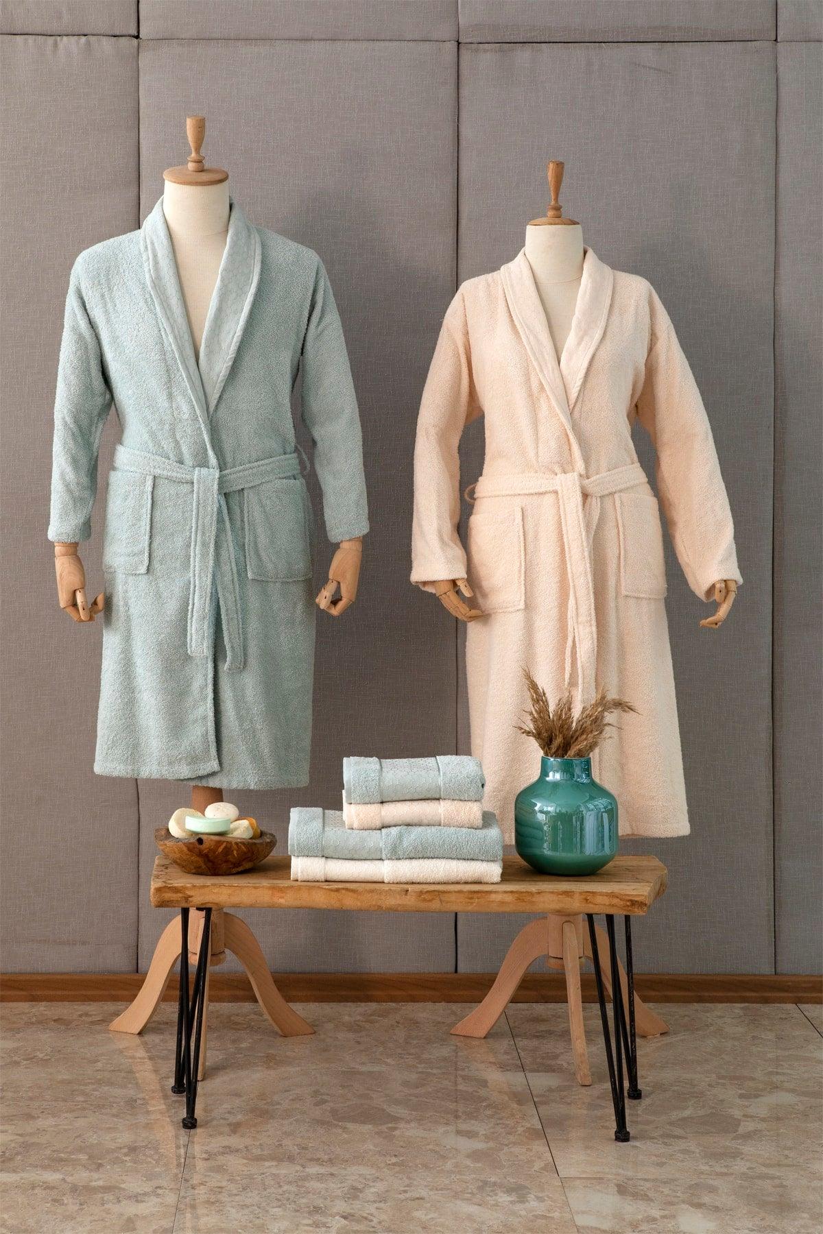 Casita Flos 6 Pieces Mint Beige Family Bathrobe Set - Swordslife