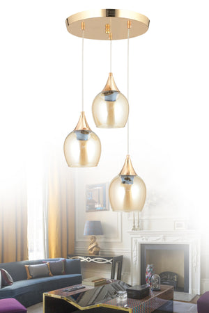 Sante 3-Piece Gold Honey Glass Modern Pendant Lamp Chandelier Living Room Kitchen Room Hallway Chandelier