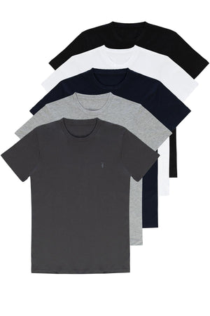 Standard Pattern Basic Crew Neck Embroidery Detail 5-Piece T-Shirt Pack