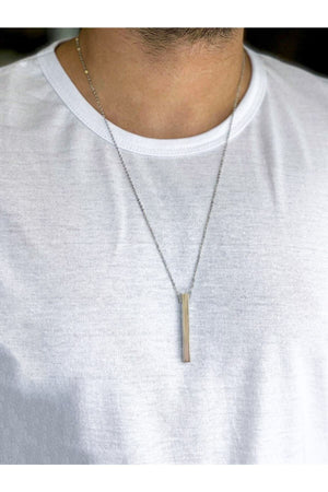 Necklace Men Rectangle Silver Necklace 70Cm