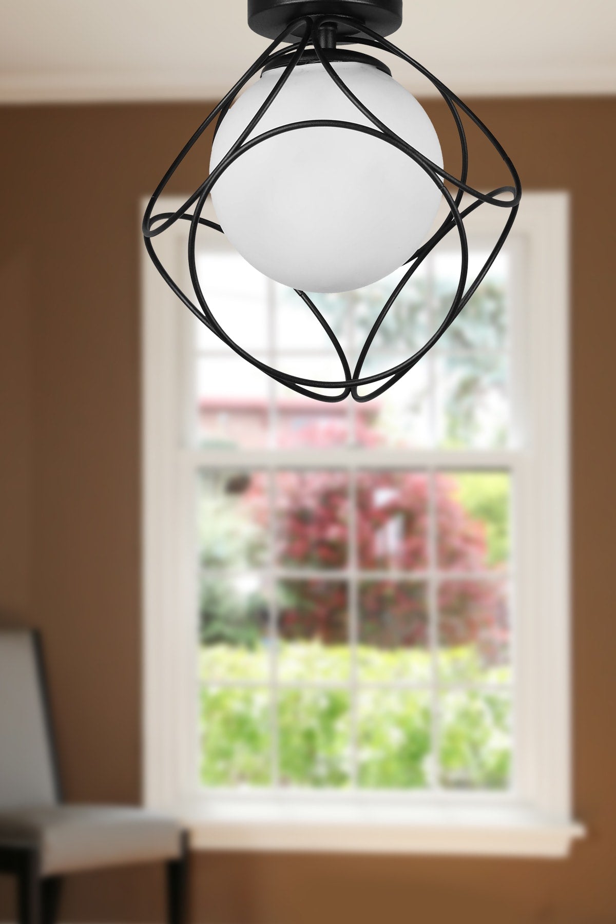 Suna Single Black-white Glass Ceiling Mount Chandelier