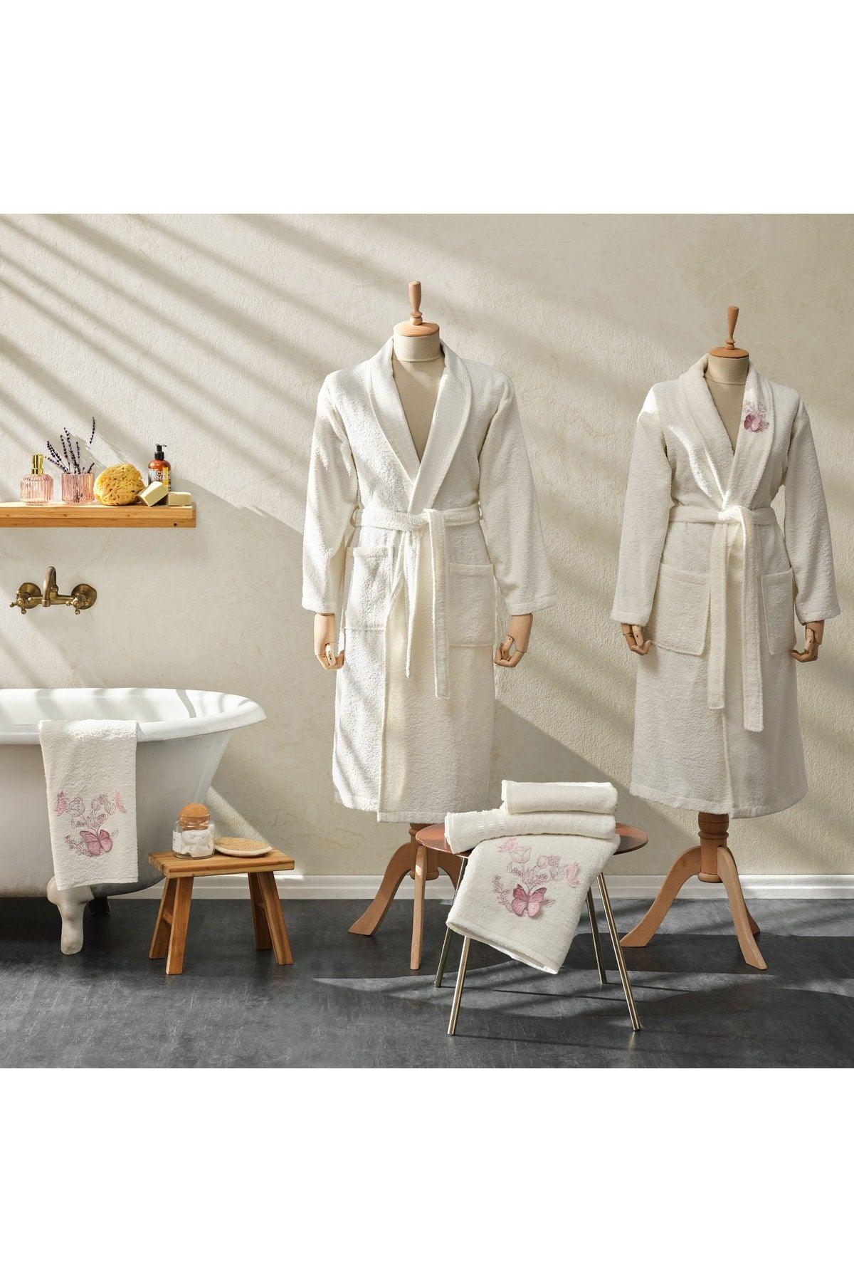 Karaca Home Butterfly 3d Embroidered Powder Beige Family Bathroom Set - Swordslife