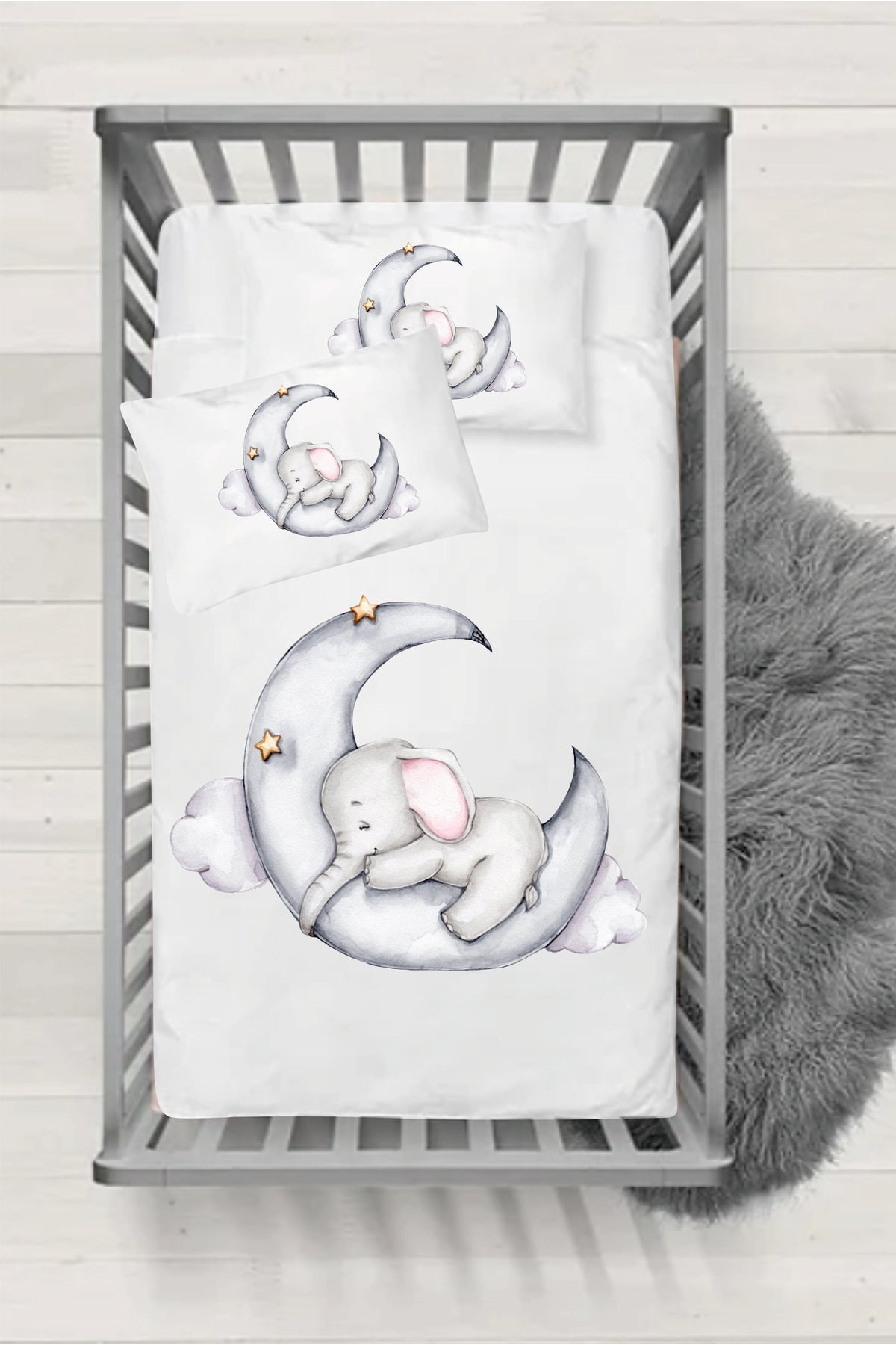 Sleeping Elephant Patterned Baby Duvet Cover Set