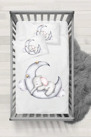 Sleeping Elephant Patterned Baby Duvet Cover Set