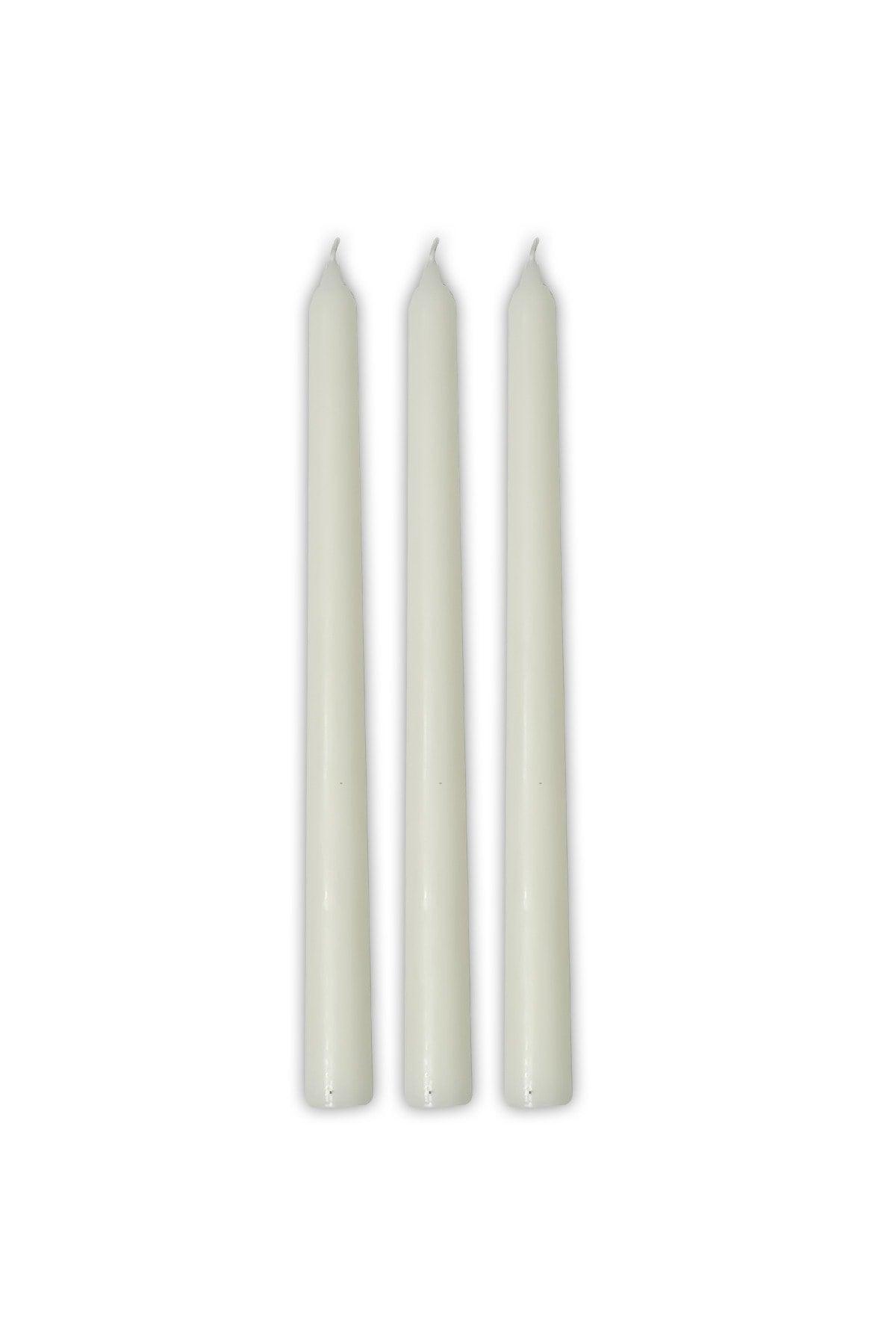 White Candlestick Candle 3 Pcs Shiny Metallic Long Body Tapered Candle - Swordslife