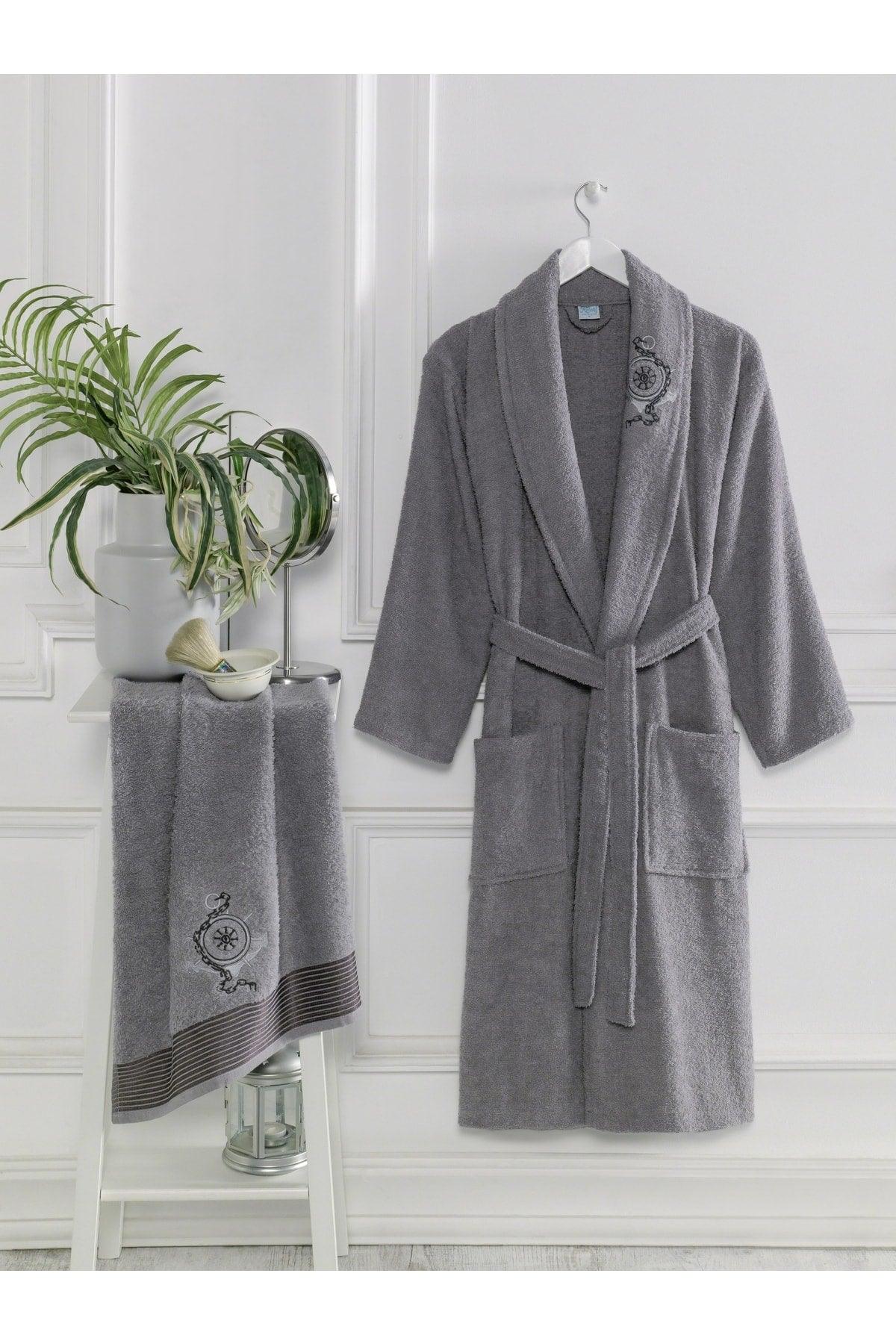 Large Size Towel Bathrobe Set of 2 Anthracite - Swordslife