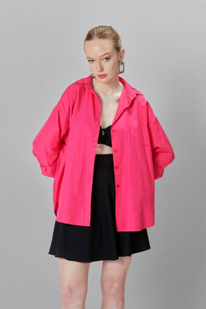 Women's Fuchsia Oversize Long Woven Shirt - Swordslife