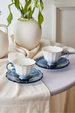 Samo 2 Person Dark Blue Coffee Cup Set With Acrylic Saucer 90 Ml
