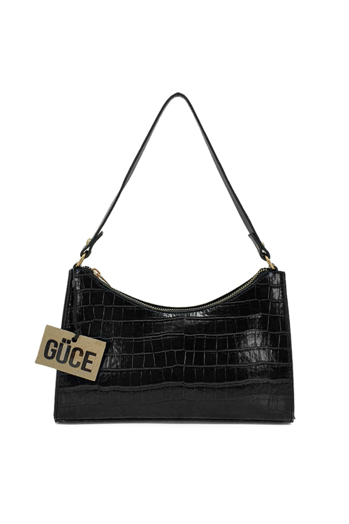 Black Crocodile Patterned Baguette Baguette Hand And Shoulder Bag Gc009000K