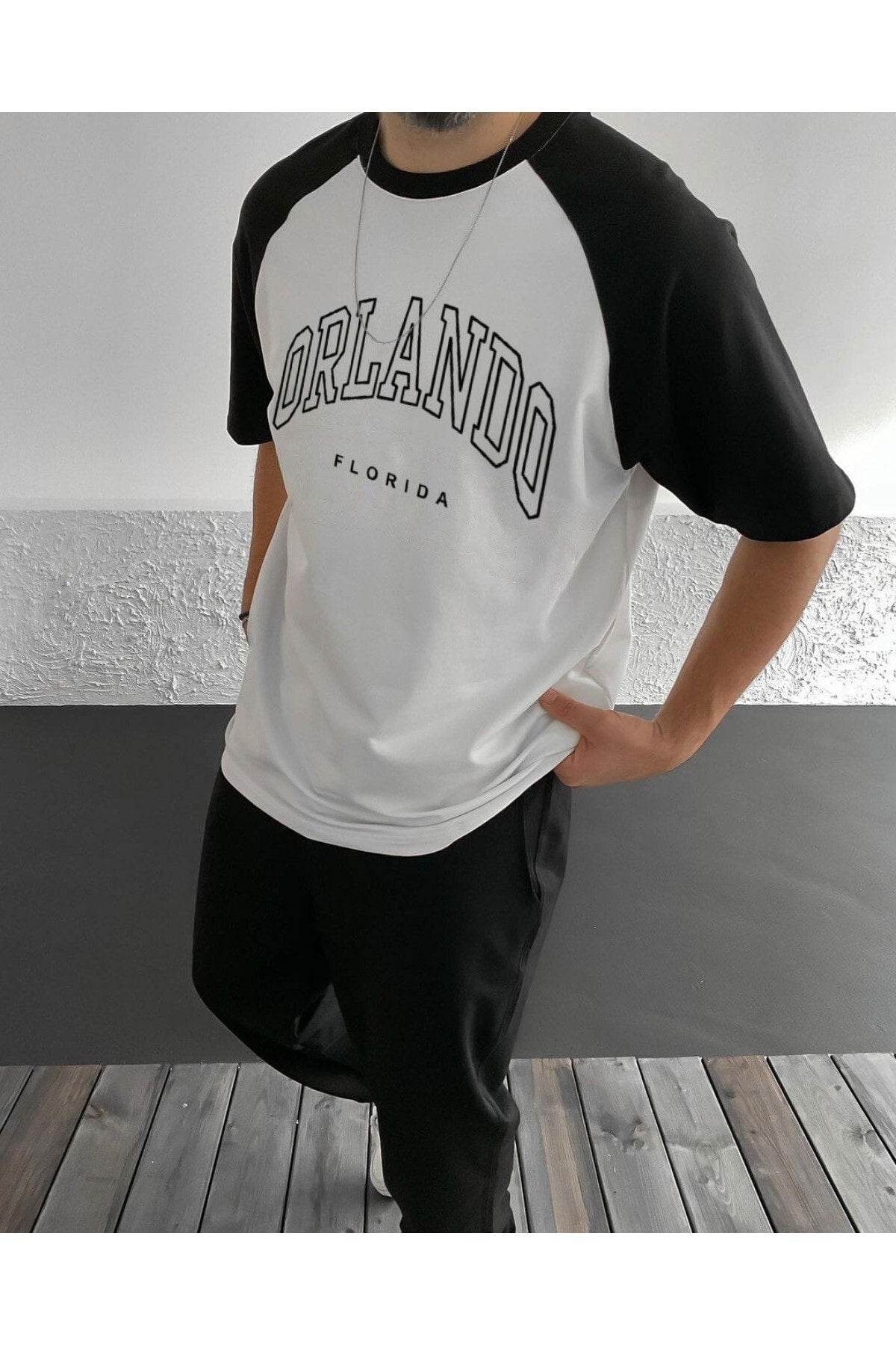 Plus Size Orlando Florida Printed Black Oversize T-Shirt