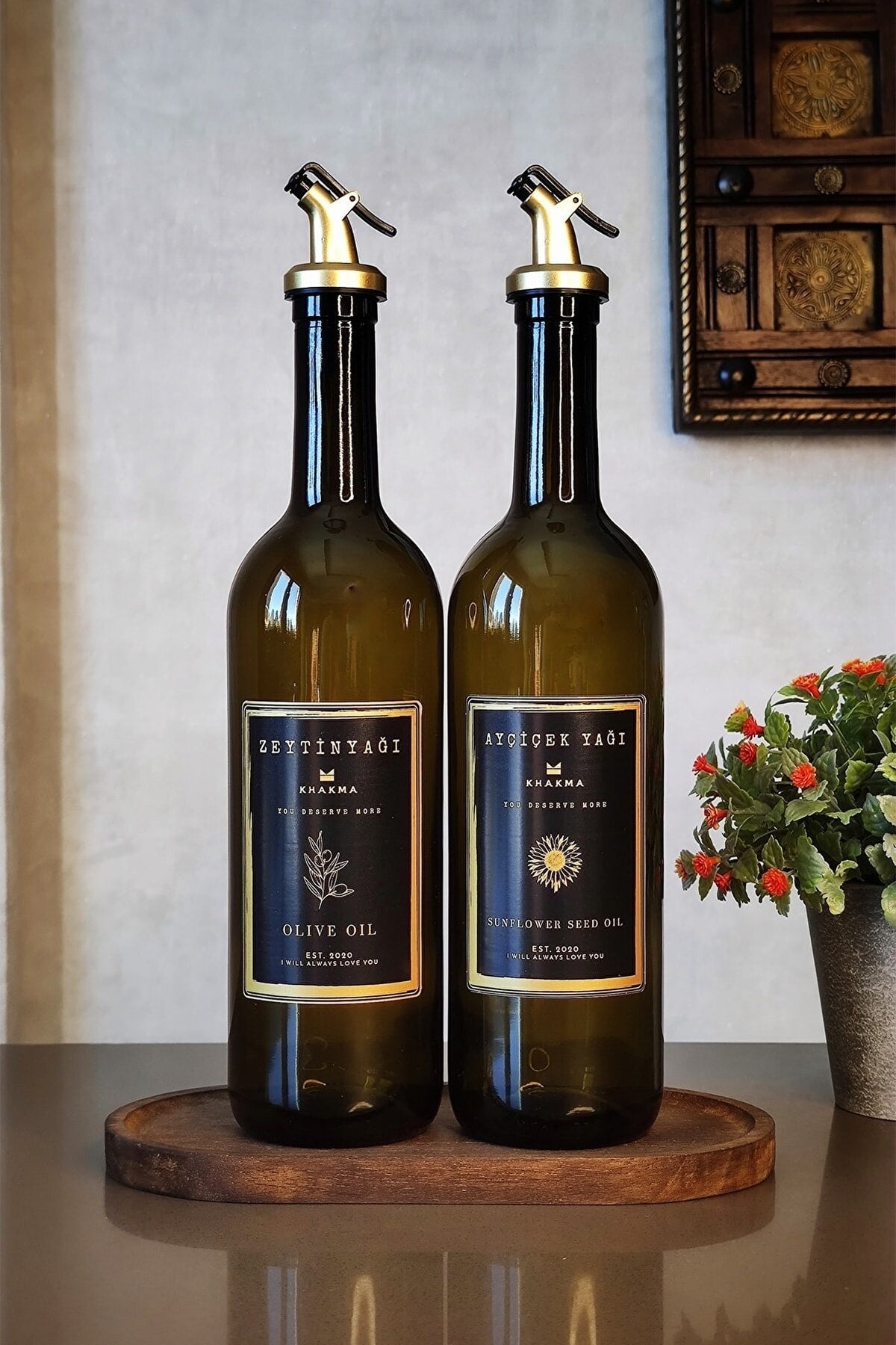 Wooden Stand Amber Black Gold 2 Pack 750 Ml Olive Oil Oil Bottle Oil Pot Oil Holder